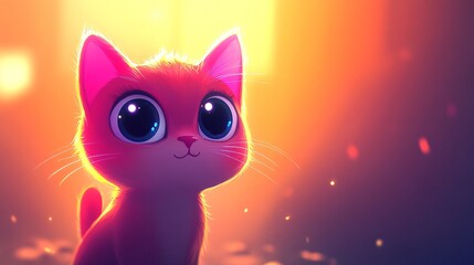 A playful, cartoon-style illustration of a cute female cat. Big expressive eyes, exaggerated features, and colorful details. The cat is looking at you. Bright, cheerful background