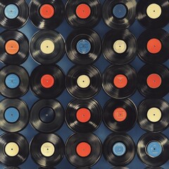 Vinyl record wall. retro illustration, 1950s