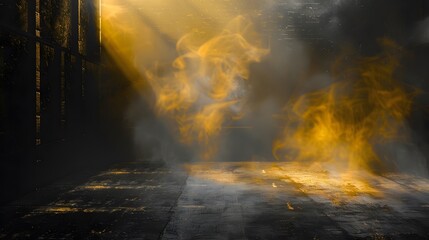 Naklejka premium Golden Smoke Fills Dark Wooden Room