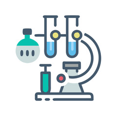 Laboratory equipment icon with microscope and test tubes