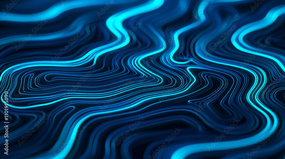 Poster a mesmerizing abstract design featuring flowing blue lines and waves, creating a dynamic, fluid visu