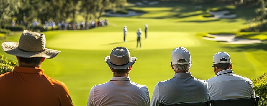 Golf spectators in hats observing game from afar