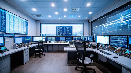 A high-tech control room monitoring automated processes across the facility