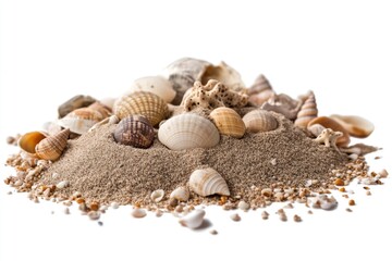 A collection of sea shells on a white surface