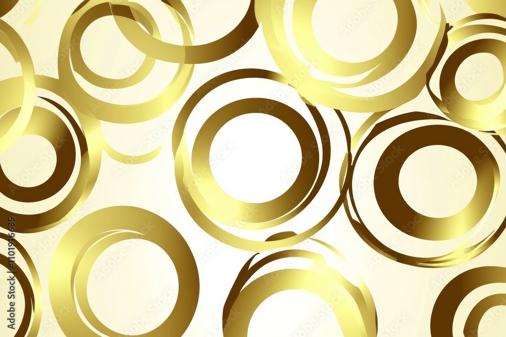 Poster gold-colored, seamless abstract background featuring a pattern of interlocking circles with modern g