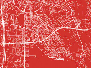 Christmas Map of Ursynow, Poland in Snowy White on Festive Red Background.