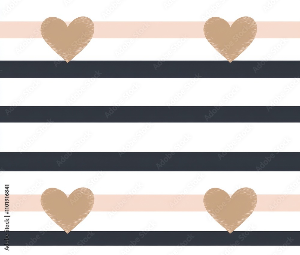 Poster a modern geometric design featuring a seamless linear pattern adorned with hearts..a pattern that bl