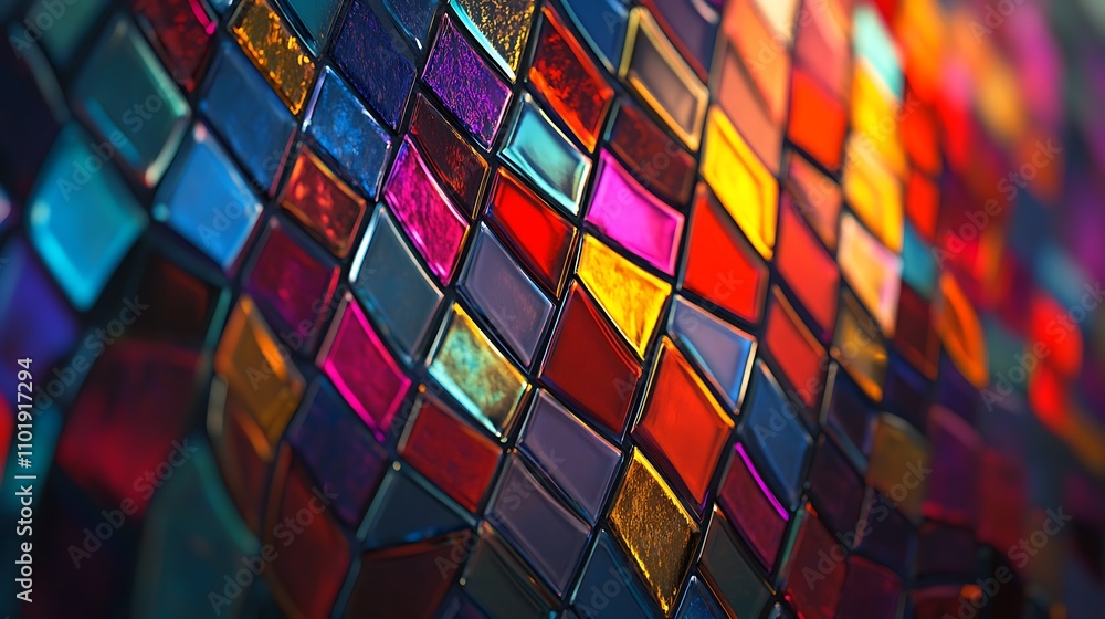 Poster colorful mosaic pattern composed of vibrant glass pieces creating an artistic display
