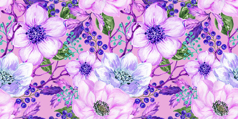 Obraz premium Retro flower blossom festive traditional pattern garland noel jolly holly Christmas trees and gifts.