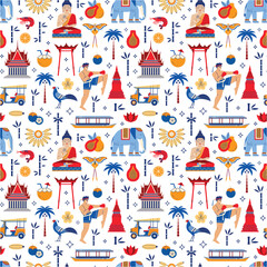 Travel Thailand and Bangkok Seamless Pattern