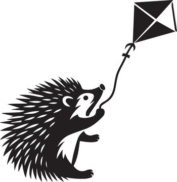 recommend clip art: Black silhouette of a hedgehog flying a kite vector