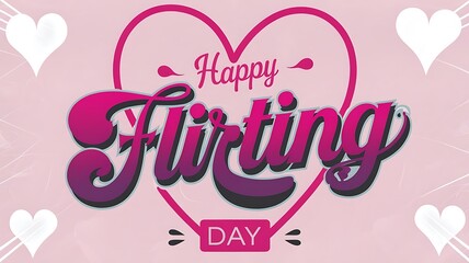 Naklejka premium Playful Flirting Day Greeting Card with Bold Magenta Heart Outline and Pastel Pink Background