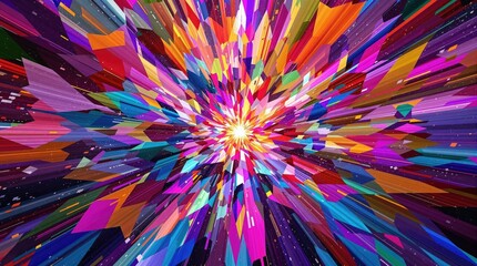 A colorful explosion of abstract shapes in a harmonious fusion of hues, explosion, abstract