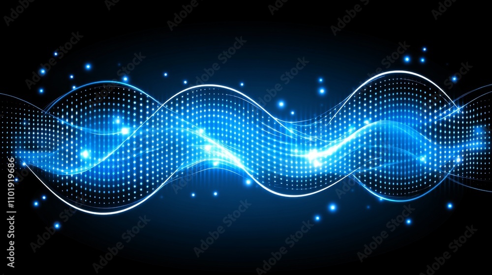 Poster a futuristic wave of digital particles. a modern point wave of technology. an illustration set again