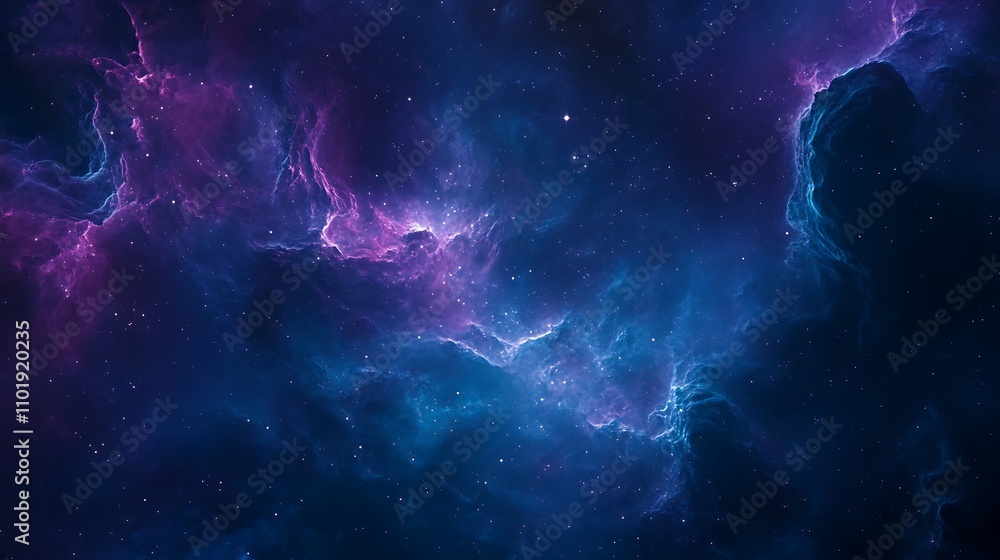 Poster cosmic pattern featuring vibrant galaxies and twinkling stars in a deep space setting