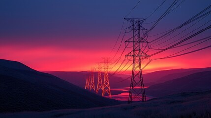 Electricity transmission lines at peak energy sunset rural landscape nature photography scenic viewpoint