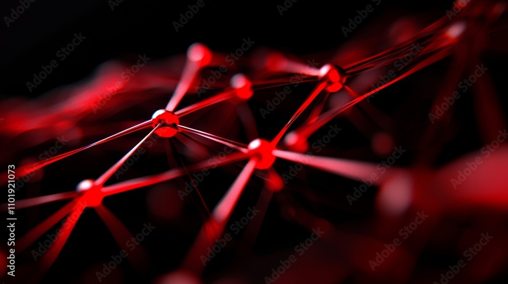 Poster a close-up of a red, interconnected network of nodes and lines, creating a visually striking represe