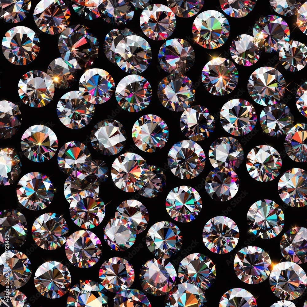 Poster a beautiful, seamless pattern of rhinestones and diamonds with sparkles set against a dark backgroun