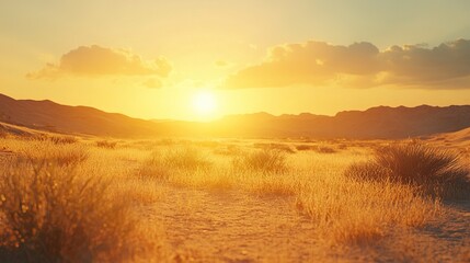 Obraz premium Serene Desert Landscape at Golden Hour with Warm Lighting Effects