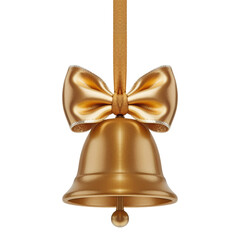golden bell with ribbon isolated on transparent background cutout