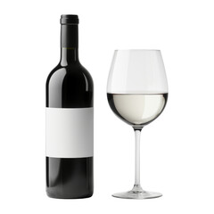 white wine bottle and glass isolated on transparent background cutout