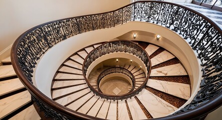 Obraz premium Ornate spiral staircases with intricate wrought iron designs and marble steps