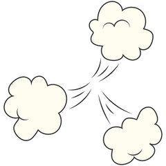 Speed cloud comic. Cartoon fast motion clouds vector set. Hand drawn comic doodles.