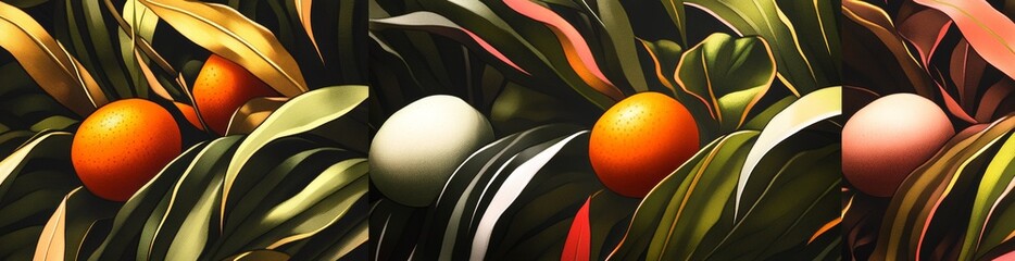 A seamless pattern featuring a mix of contemporary orange floral and polka dot designs.