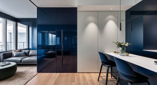 Rooms with a mix of smooth glossy surfaces and matte finishes