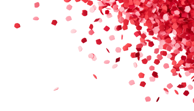 falling pink and red confetties isolated on transparent background cutout