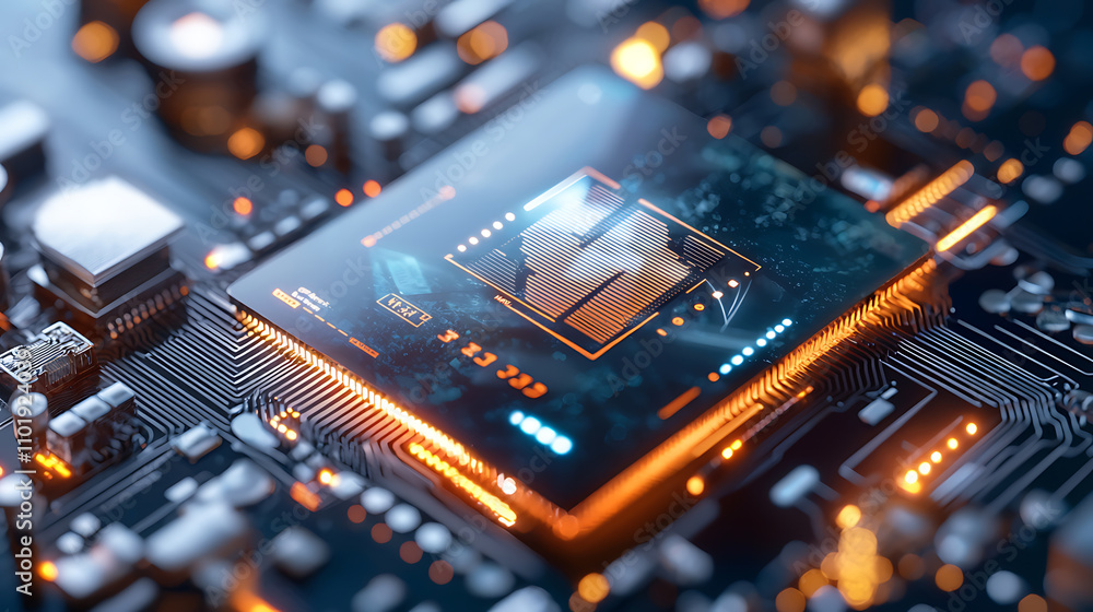 Poster digital technology innovation circuit board display modern workspace digital content engaging enviro
