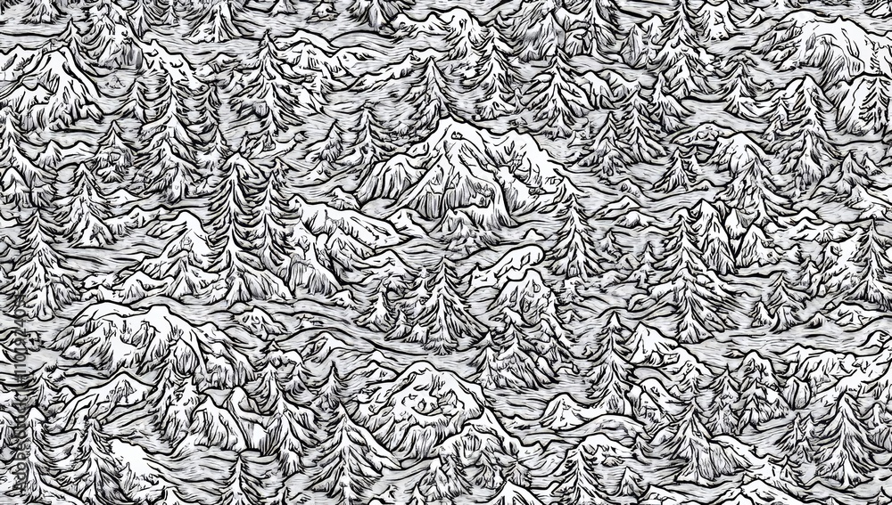Poster a seamless modern topographic map with a white background on a dark base. it features a line topogra