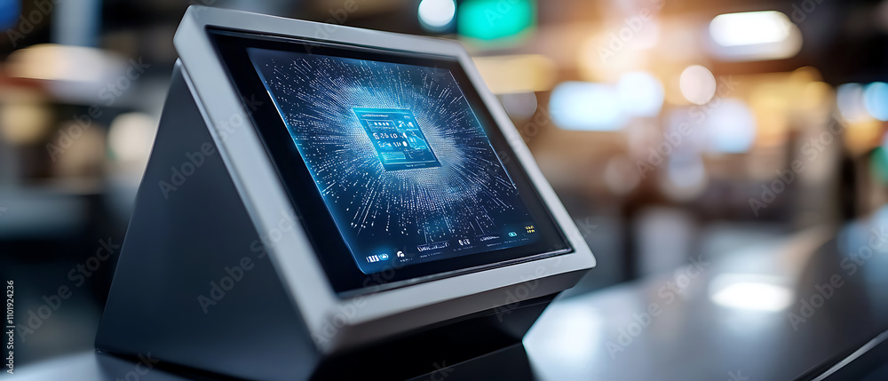 Poster digital cashless hub interface modern technology interactive environment urban setting advanced conc