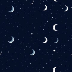 Fototapeta premium Night Sky Pattern with Moons and Stars