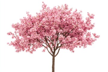 Fototapeta premium A tree with pink flowers on a white background, suitable for decorative purposes or as a symbol of beauty and simplicity
