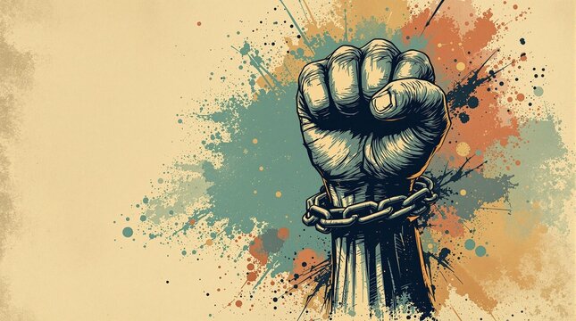 International human rights day, diverse hand raised up. The concept of freedom of speech, Classic revolution composition. Human Rights Day social media post background - Powered by Adobe