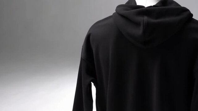 Plain black hoodie jacket displayed for mockup design, versatile and simple, ensuring added graphics or logos stand out effectively.