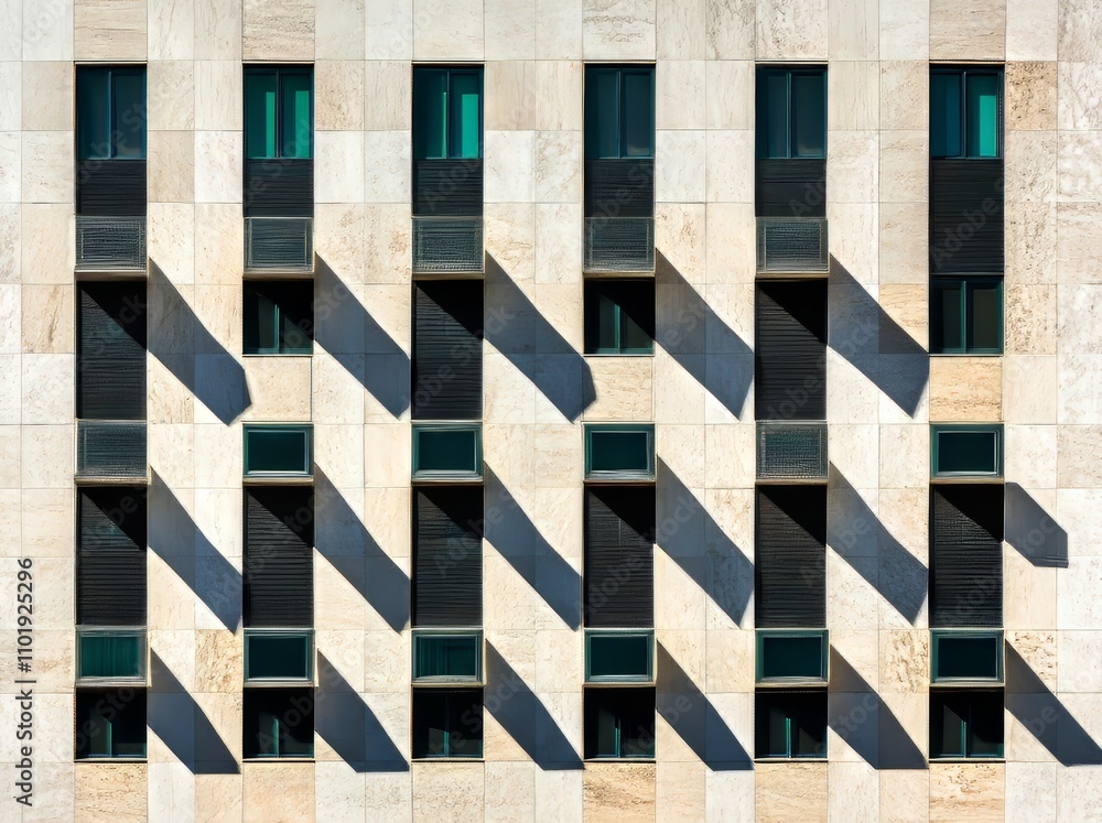 Poster modern building facade with detailed metal pattern architecture and shade lighting.detailed metal pa