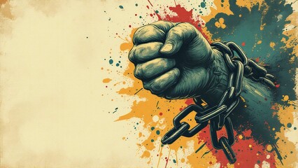 International human rights day, diverse hand raised up. The concept of freedom of speech, Classic revolution composition. Human Rights Day social media post background