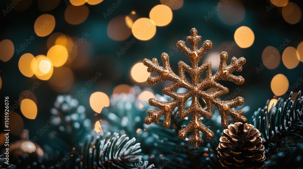 Poster festive abstract snowflake with bokeh background for winter decor