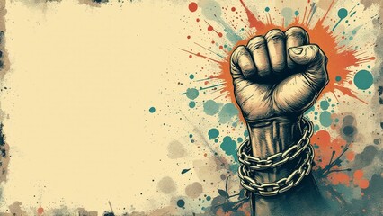 International human rights day, diverse hand raised up. The concept of freedom of speech, Classic revolution composition. Human Rights Day social media post background