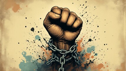 International human rights day, diverse hand raised up. The concept of freedom of speech, Classic revolution composition. Human Rights Day social media post background