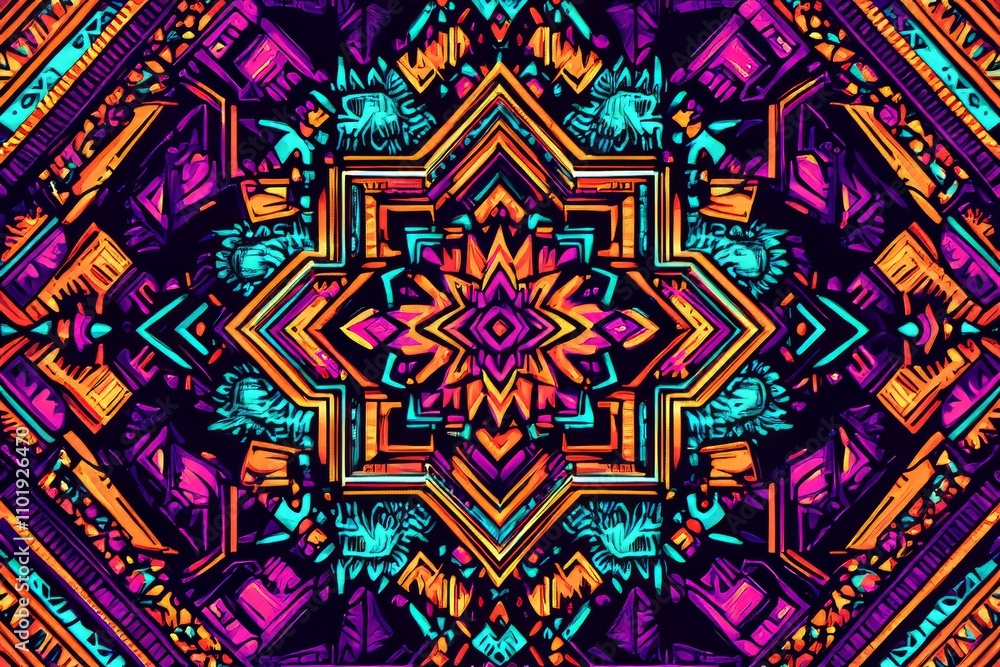 Poster abstract lunar-themed ethnic fabric pattern background.ethnic fabric with an abstract lunar pattern 