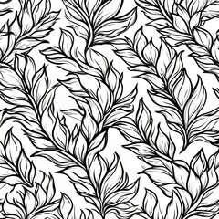 A seamless pattern featuring a single line, set against a modern floral backdrop in a minimalist linear style.