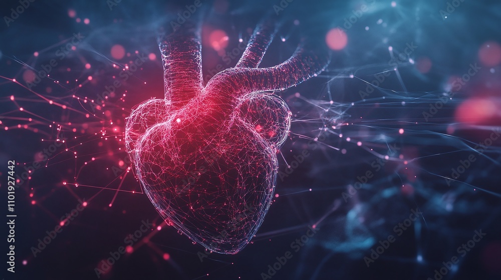 Poster anatomy heart digital visualization technology and health with pulse graphics and virtual research i