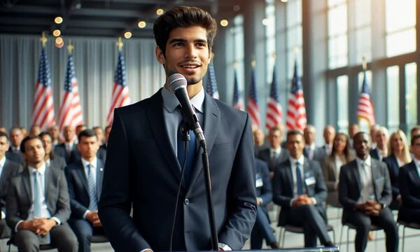 Motivational Speaker Addressing a Large Audience