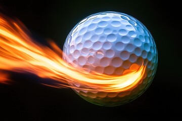 A golf ball on fire, isolated on a dark background