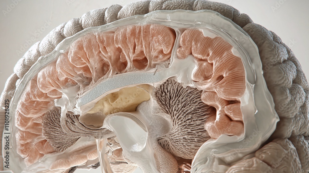 Poster anatomy of the brain and cortex with neuron connectivity and evolution in psychology and memory.