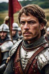 General knight leading his army in war. Portrait