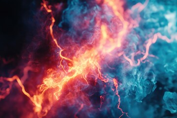 A fiery scene with bright red and blue flames, suitable for use in illustrations or graphics